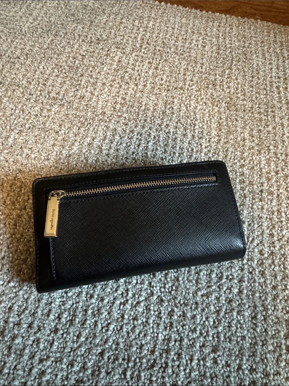 kate spade Black Saffiano Zip Wallet with Gold Logo